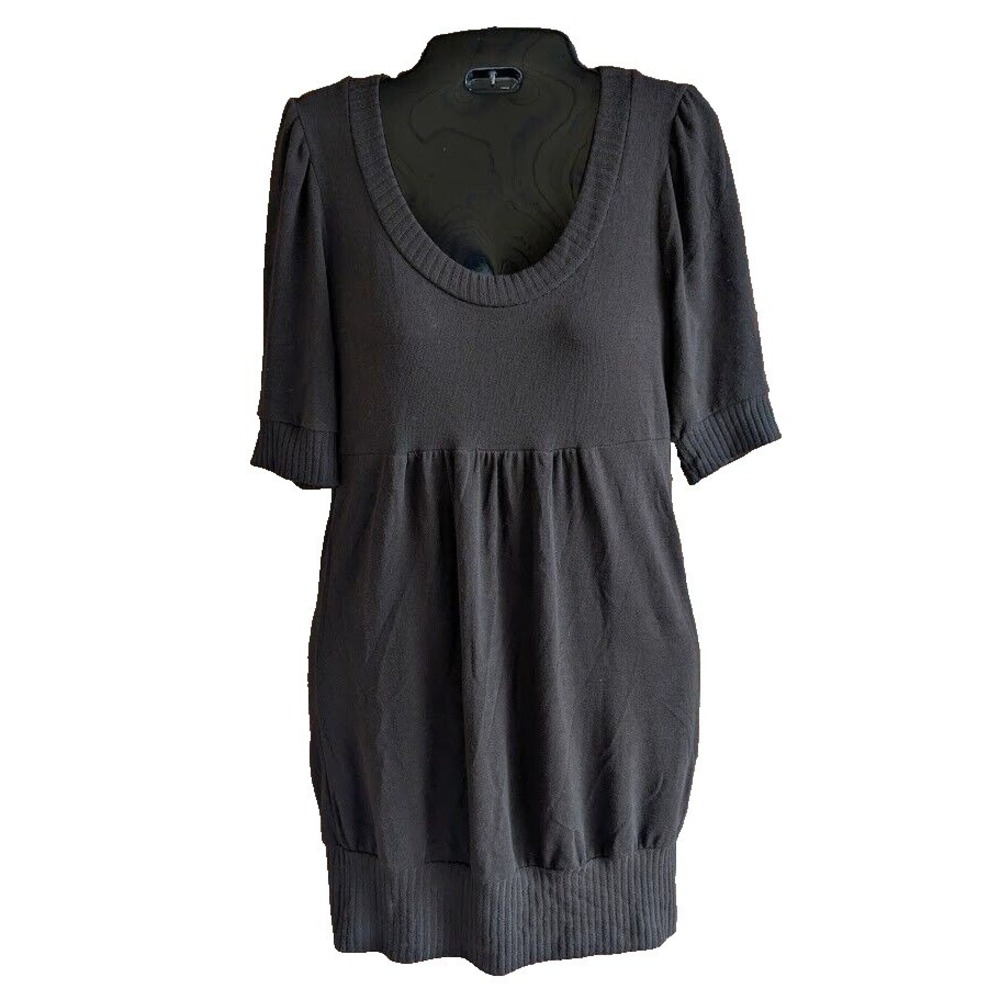Vintage Y2K 90 Women M Babydoll Top Tunic Dress Short Sleeve USA Chocolate Brown